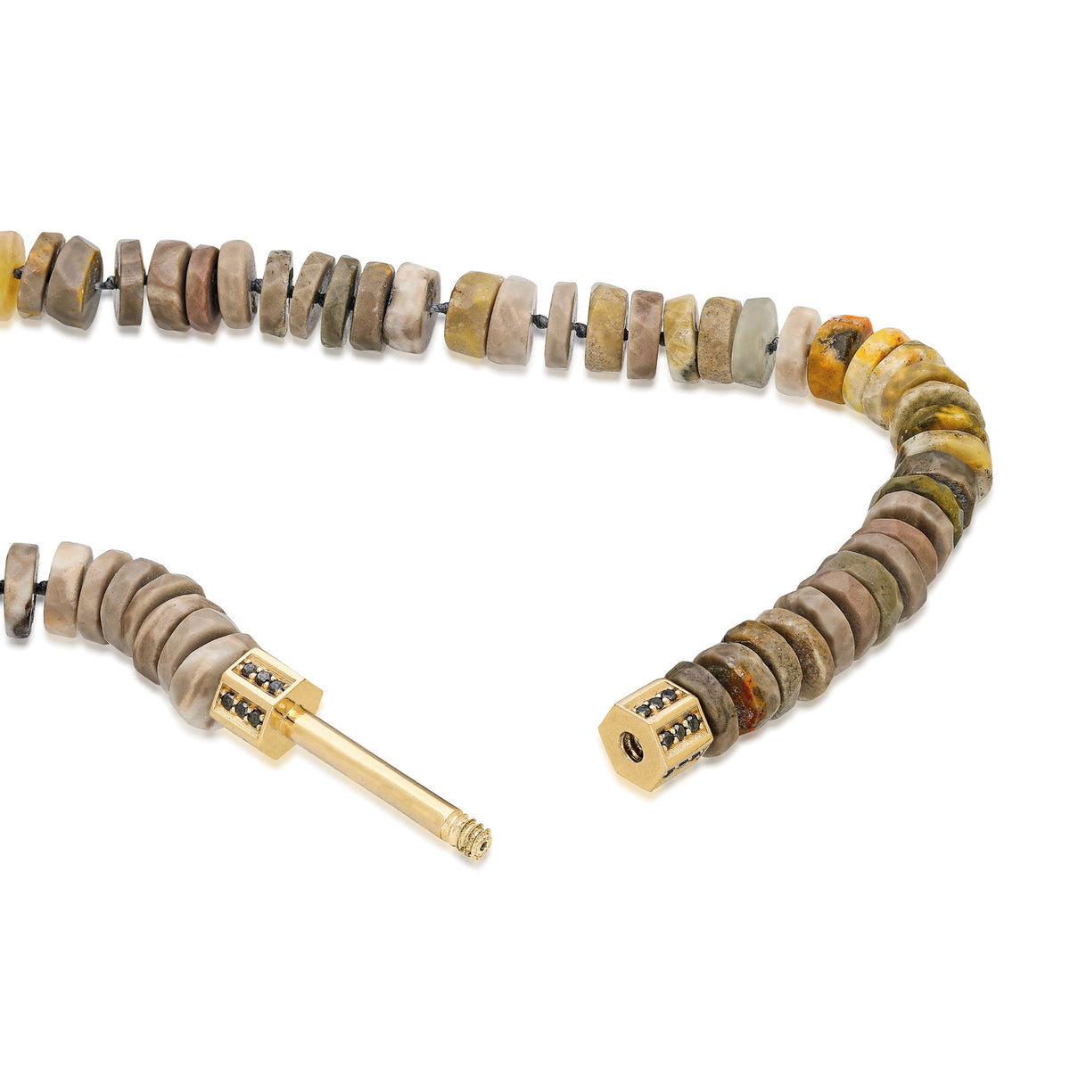 "Bosfor" Faceted Disc Bead Strand - Jasper and Black Diamonds