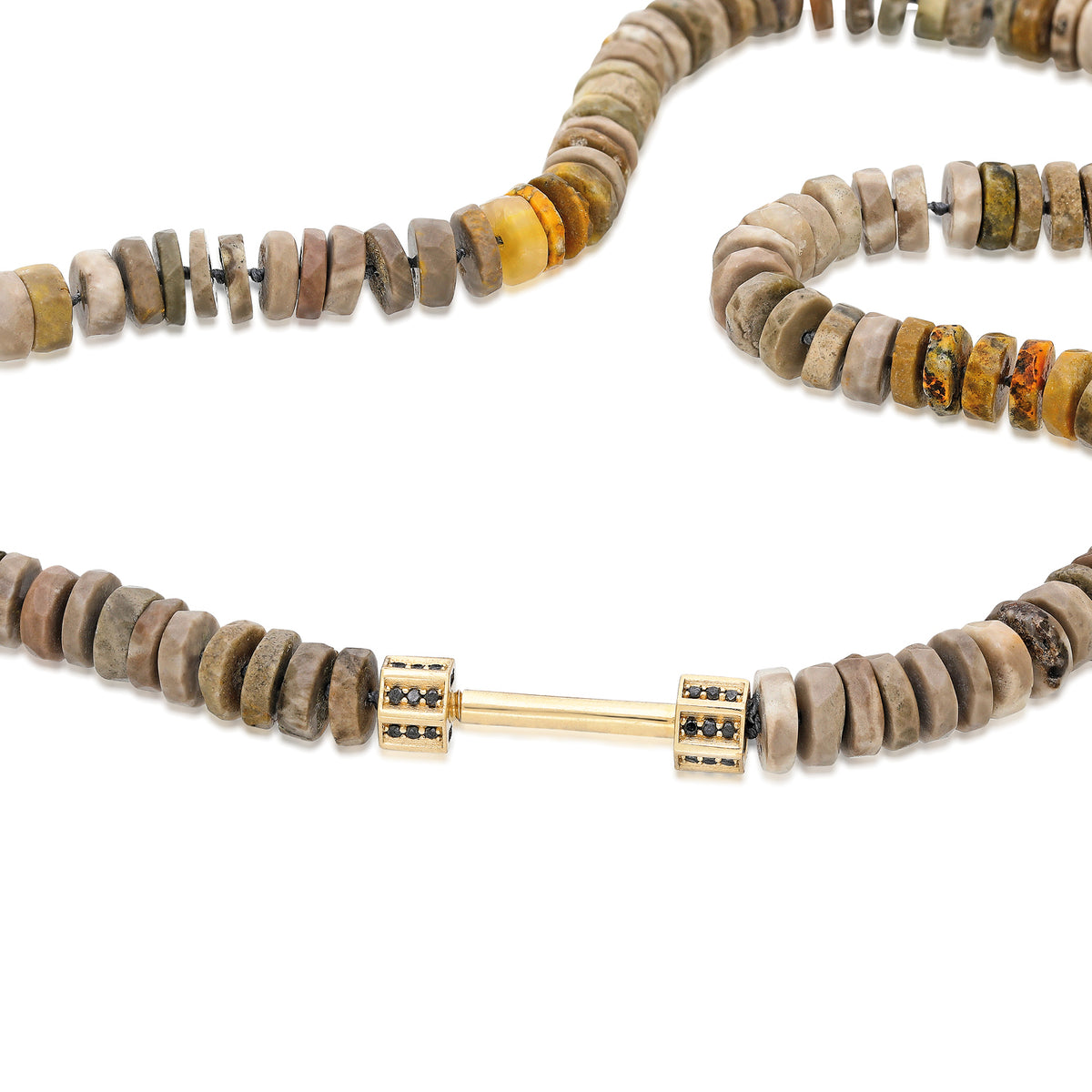 "Bosfor" Faceted Disc Bead Strand - Jasper and Black Diamonds