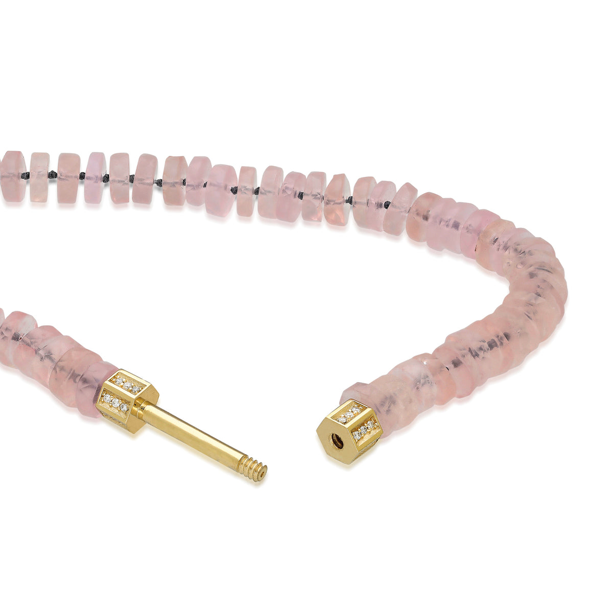 "Bosfor" Faceted Disc Bead Strand - Pink Quartz and White Diamonds