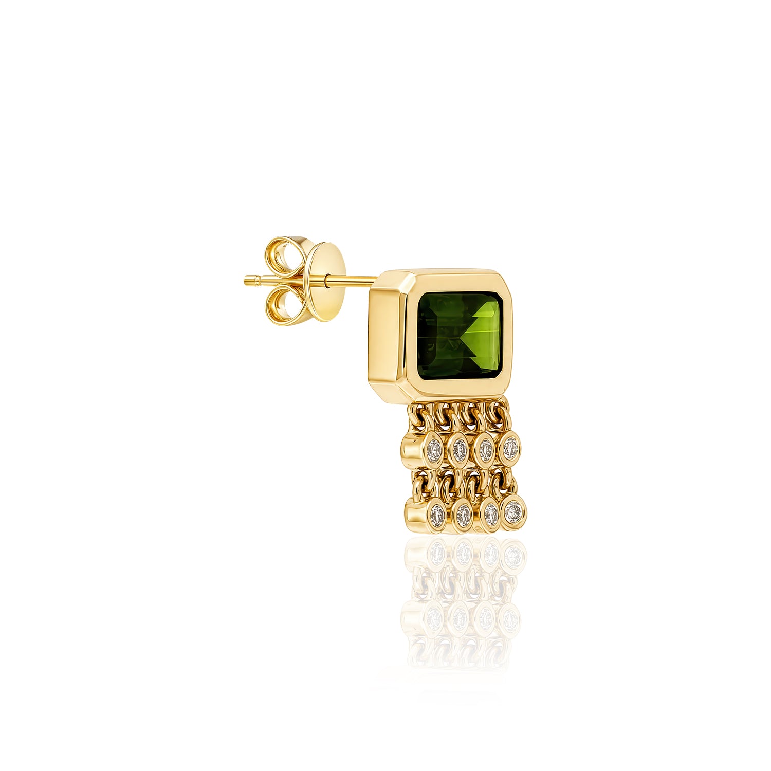 "Galata" Large Stud Earring - Chrome Diopside and Champagne Diamonds