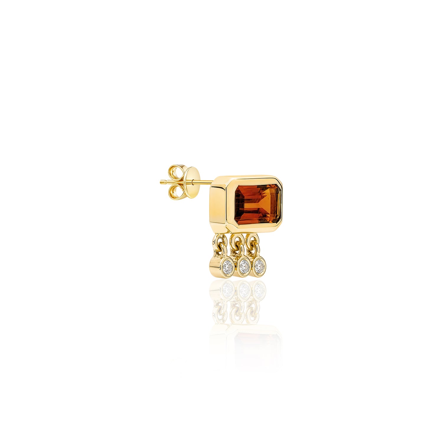 "Galata" Small Stud Earring - Citrine and Champagne Diamonds
