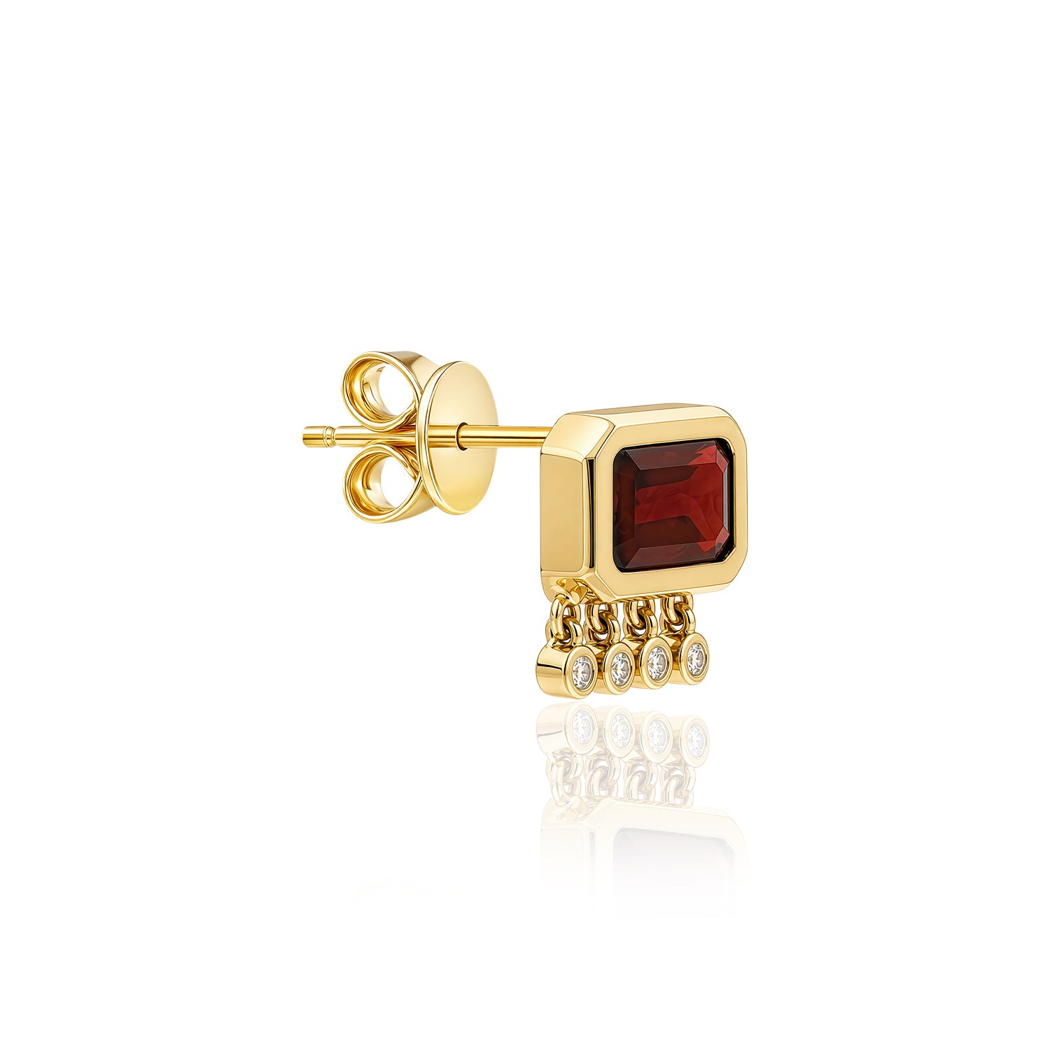 "Galata" Large Stud Earring - Red Garnet and Champagne Diamonds