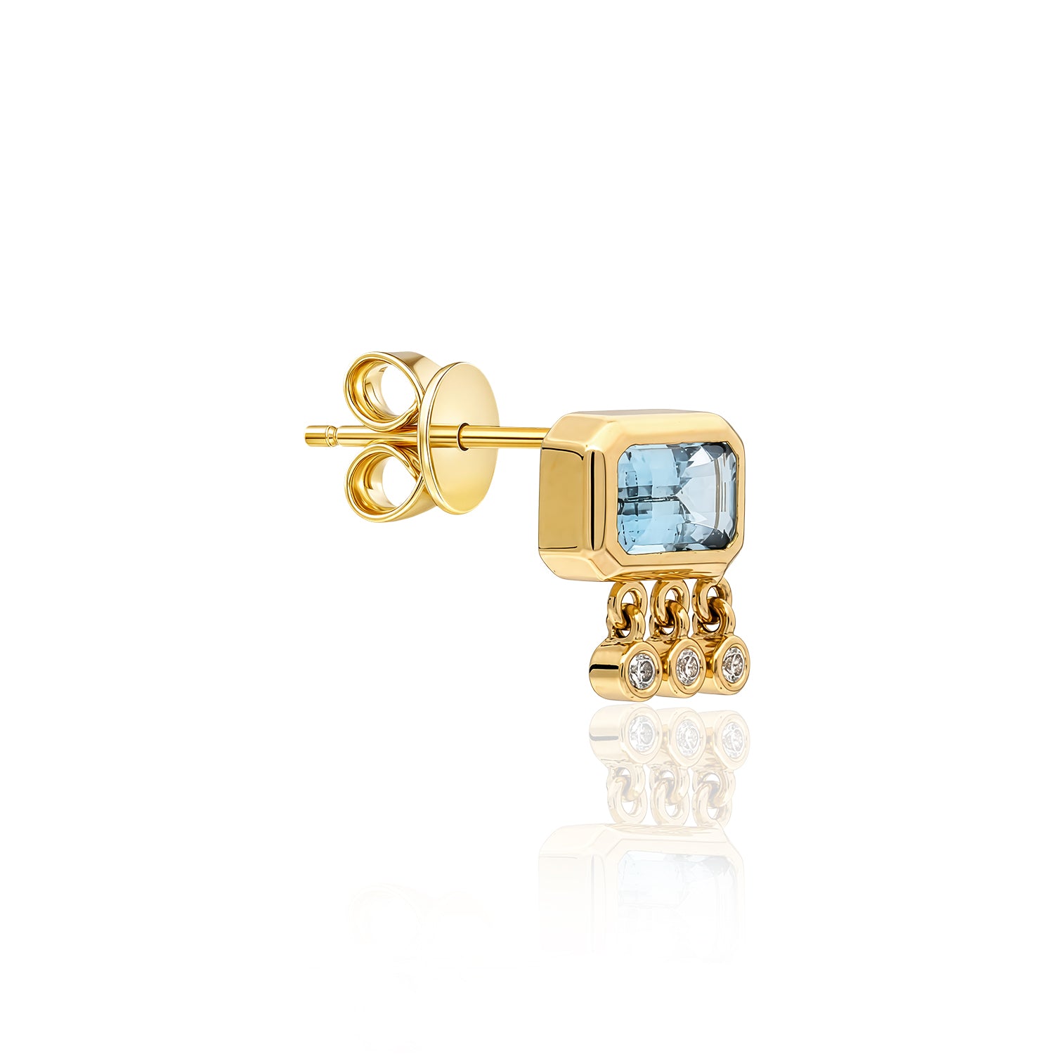 "Galata" Small Stud Earring - Aquamarine and Champagne Diamonds