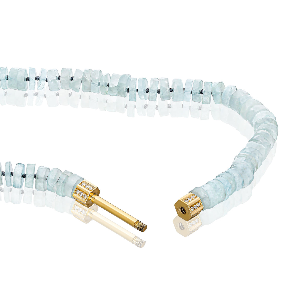 "Bosfor" Faceted Disc Bead Strand - Aquamarines and White Diamonds