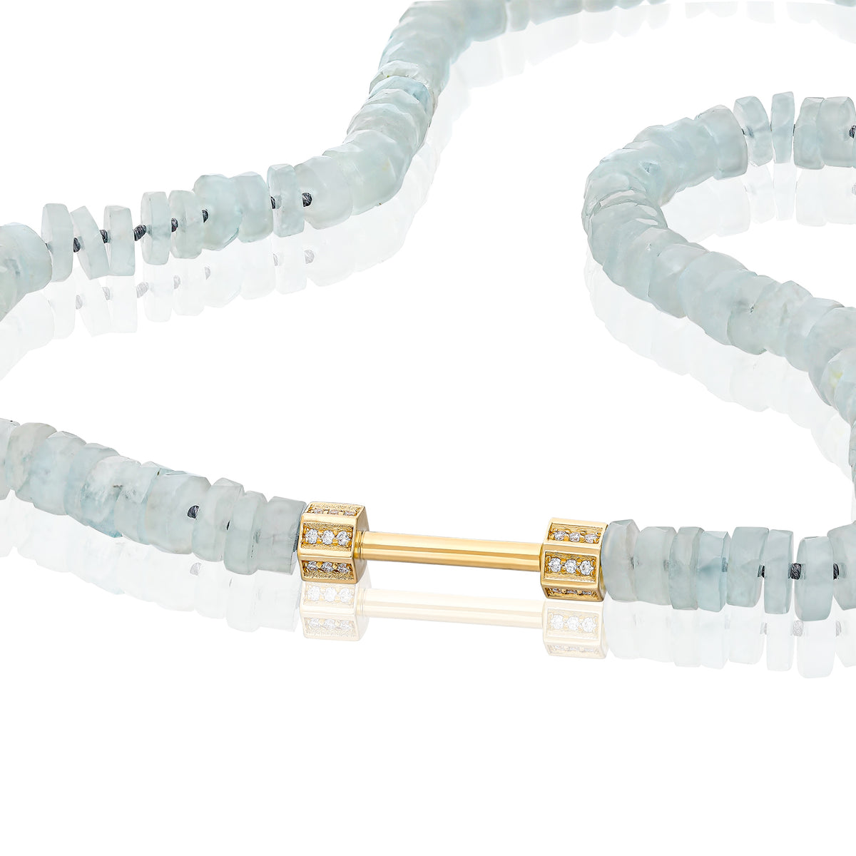 "Bosfor" Faceted Disc Bead Strand - Aquamarines and White Diamonds