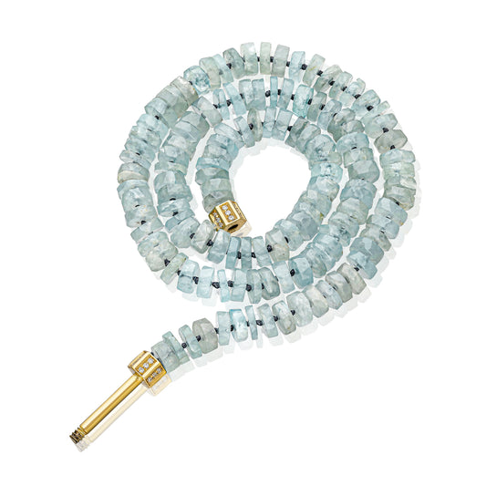 "Bosfor" Faceted Disc Bead Strand - Aquamarines and White Diamonds
