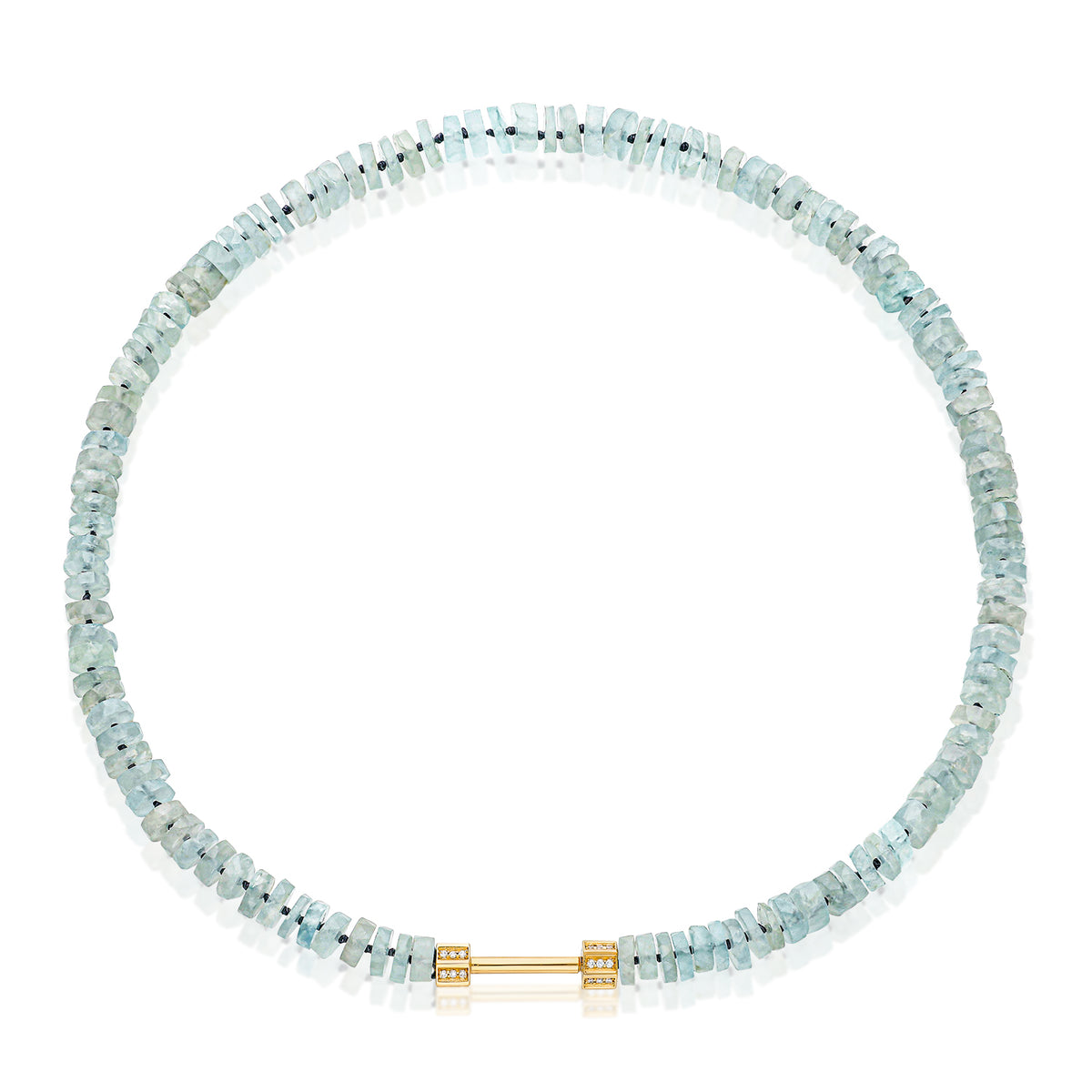 "Bosfor" Faceted Disc Bead Strand - Aquamarines and White Diamonds