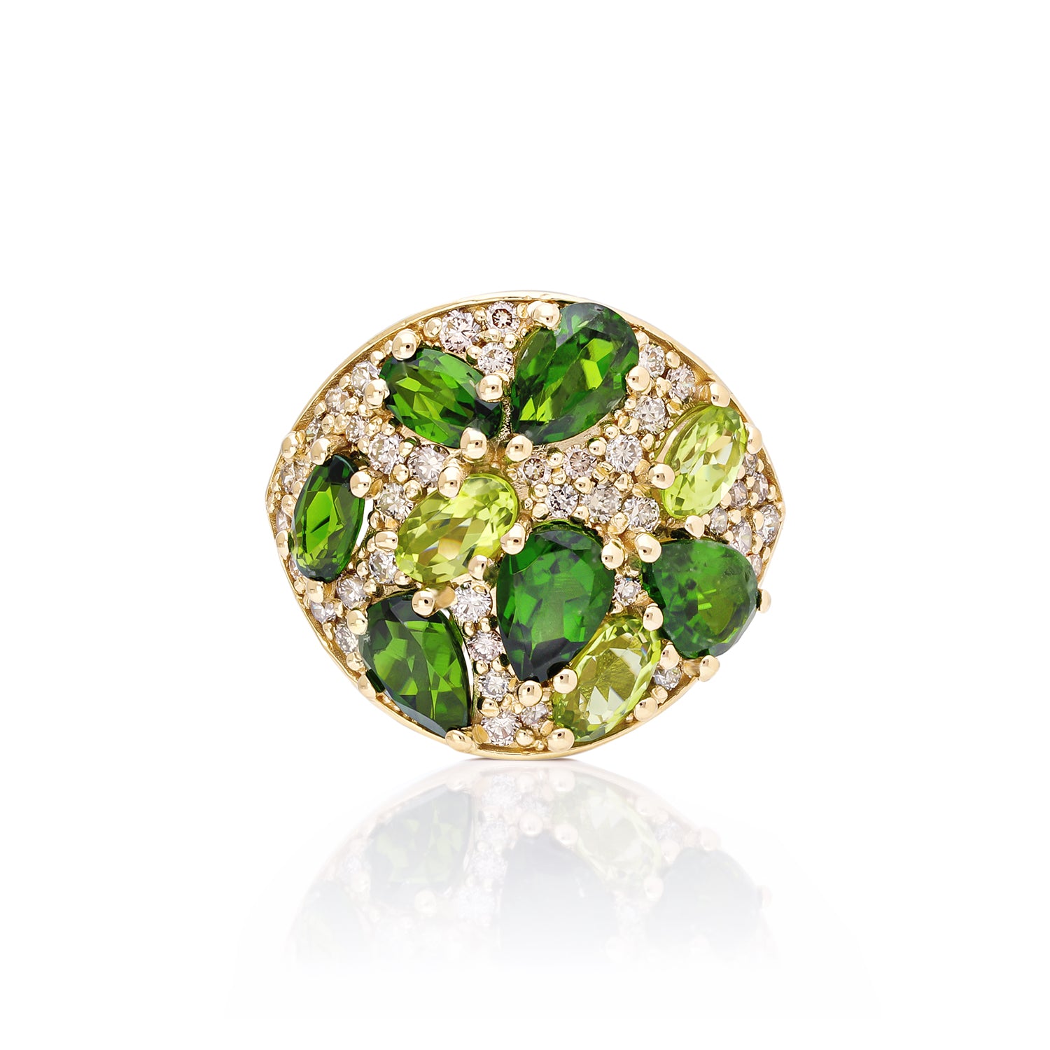 "Coa" Champagne Diamonds, Peridots and Chrome Diopside Ring