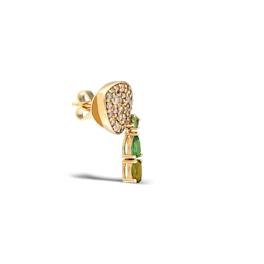 “Coa” Drip Earring - Champagne Diamonds, Tsavorites and Tourmaline