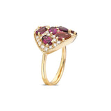 "Coa" White Diamond, Pink Tourmaline and Rhodolite Ring