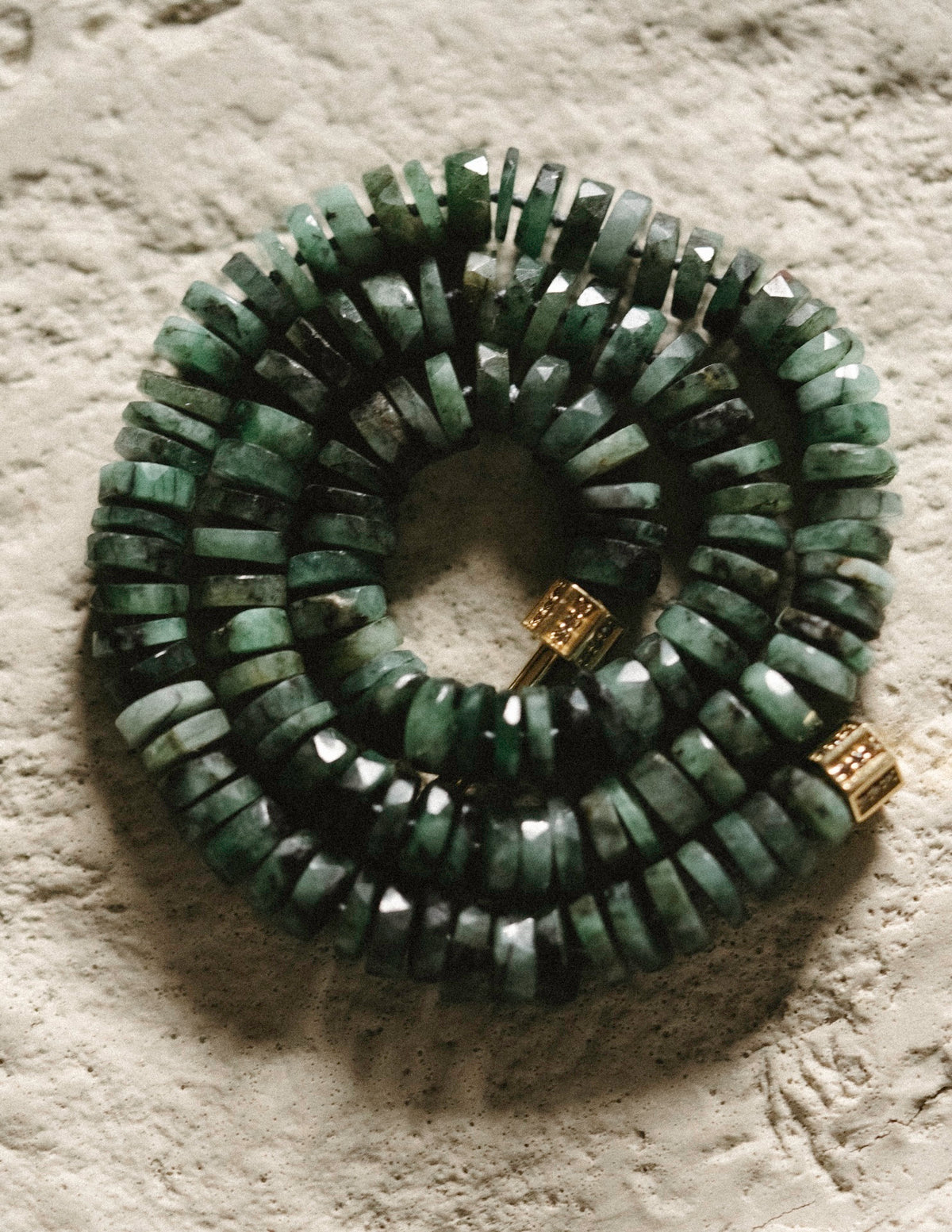"Bosfor" Faceted Disc Bead Strand - Emerald and Champagne Diamonds