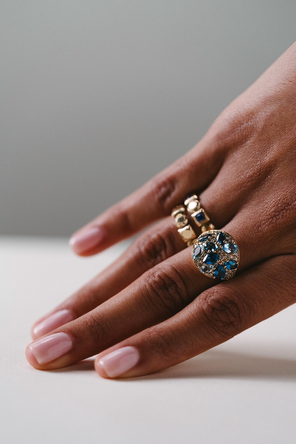 "Coa" Champagne Diamonds, Aquamarine and Blue Topaz Ring