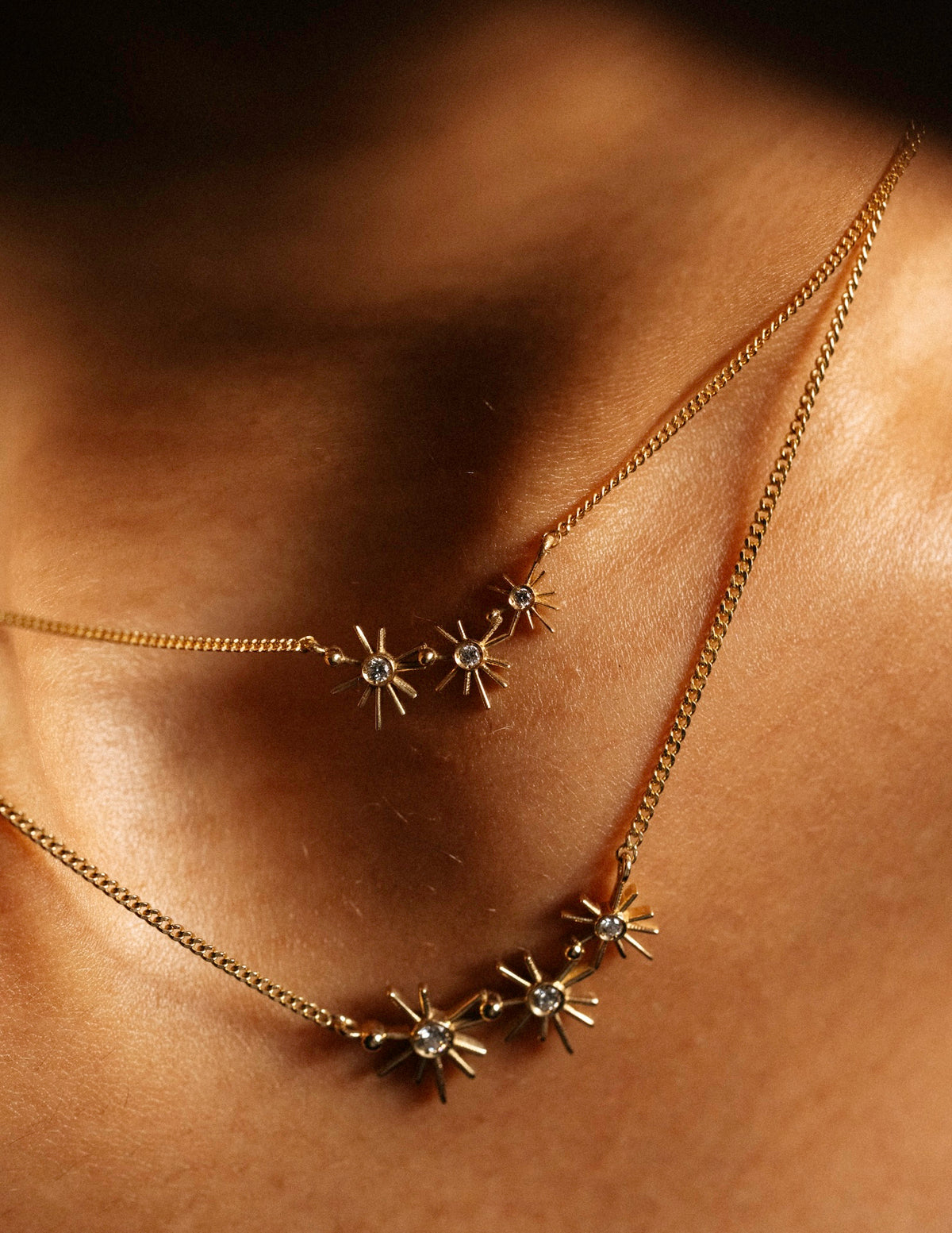 ¡Buenos Días! Micro Triple Sun Necklace - White Diamonds
