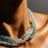 "Bosfor" Faceted Disc Bead Strand - Aquamarines and White Diamonds