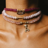 "Bosfor" Faceted Disc Bead Strand - Pink Quartz and White Diamonds