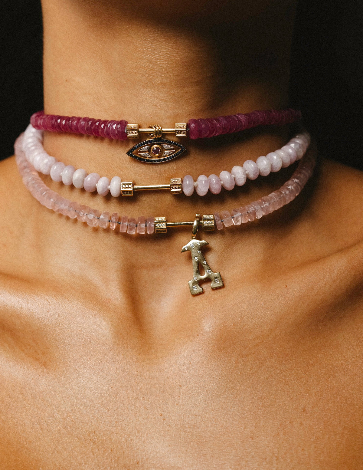 "Bosfor" Faceted Disc Bead Strand - Pink Quartz and White Diamonds