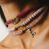 "Bosfor" Faceted Disc Bead Strand - Pink Quartz and White Diamonds