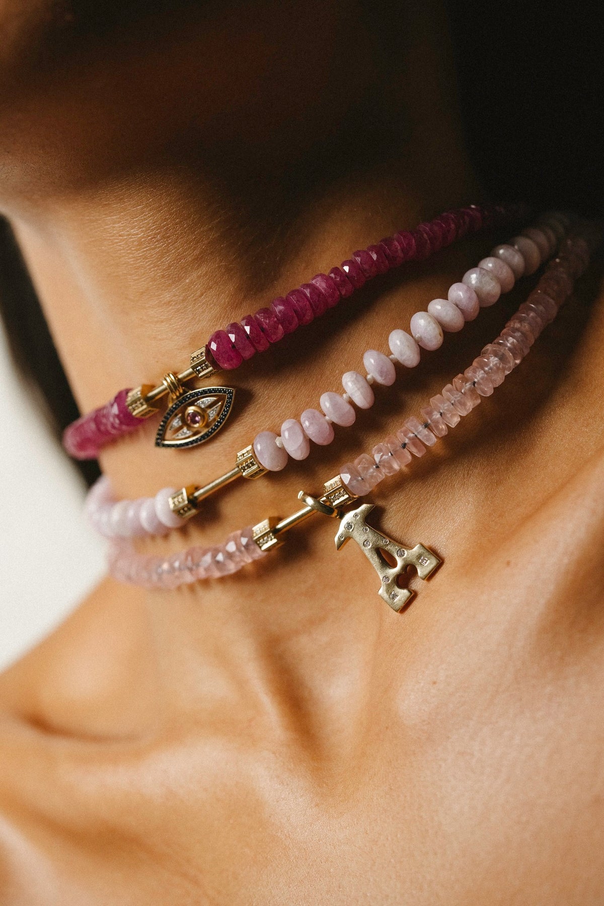"Bosfor" Faceted Disc Bead Strand - Pink Quartz and White Diamonds