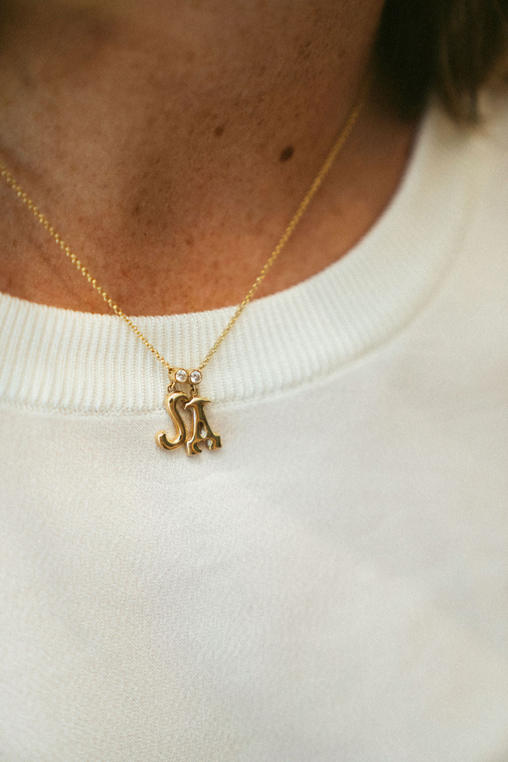 "Sanse" Small Double Letter and Diamond Necklace - Custom