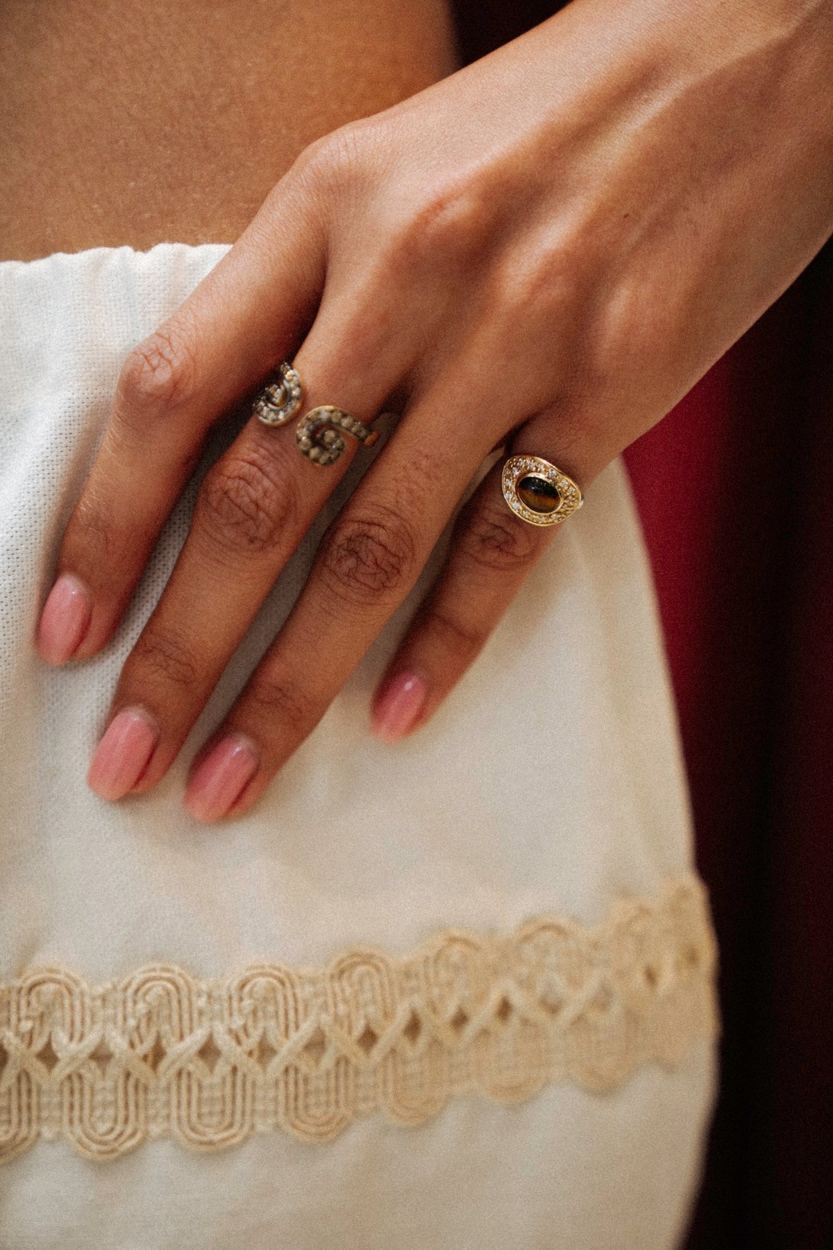 "Abrazo" Diamond and Tiger's Eye Signet Ring