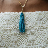 "Aguaviva" Tassel Pendant - Apatite and White Diamonds