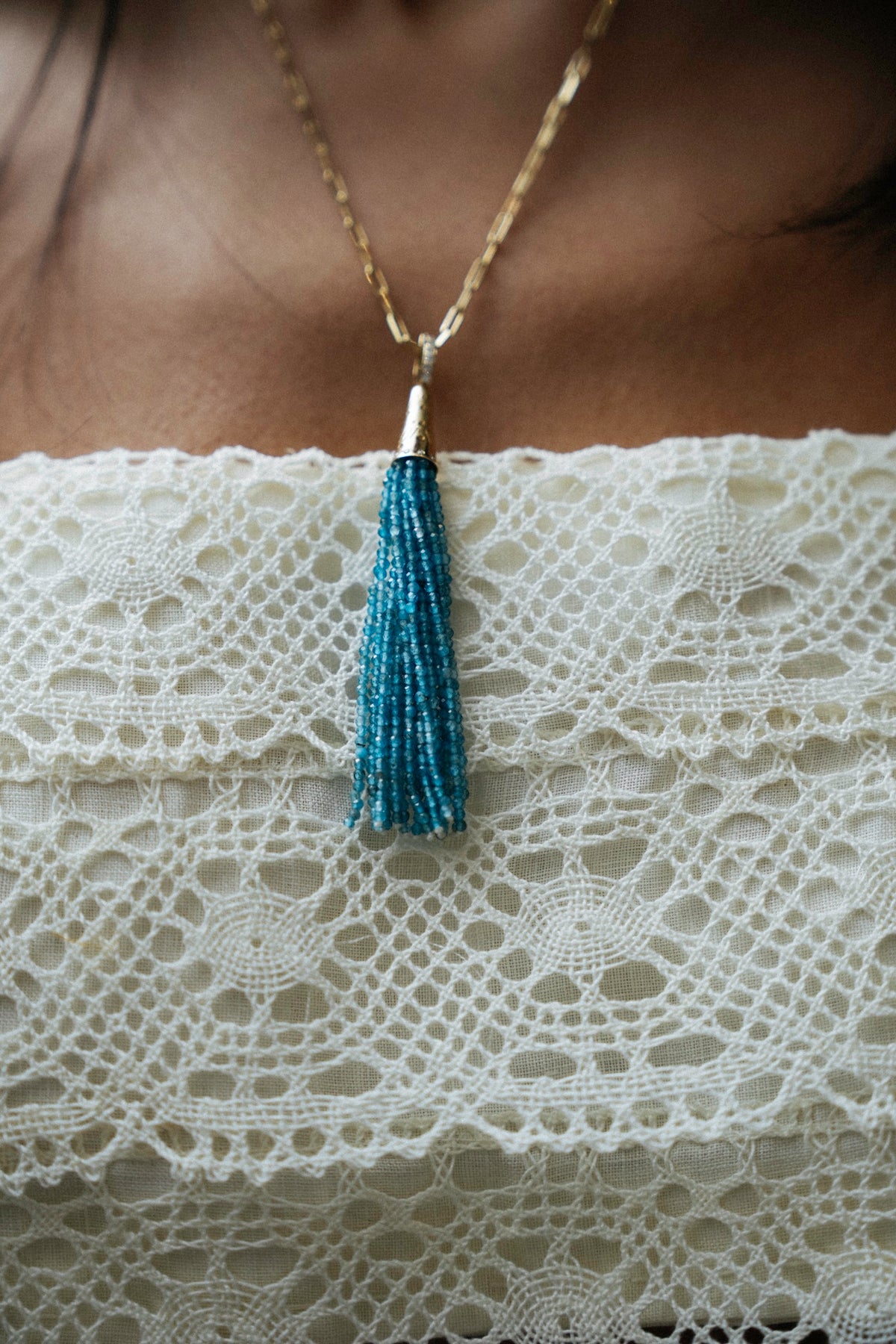 "Aguaviva" Tassel Pendant - Apatite and White Diamonds