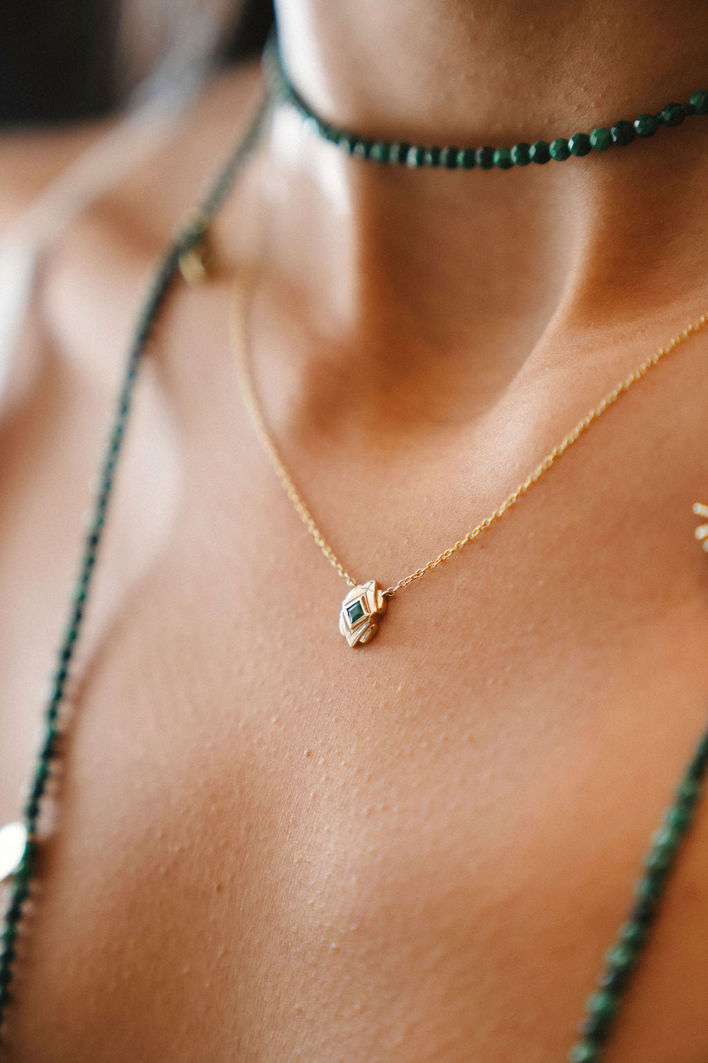 “Encantada” Beaded Charm Necklace - Malachite