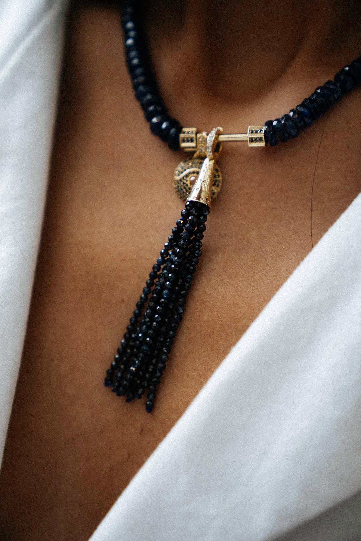 "Aguaviva" Tassel Pendant - Sapphires and White Diamonds