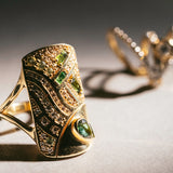 SAMPLE SALE “Tibes” Pattern Ring - Green Tourmalines and Sapphires
