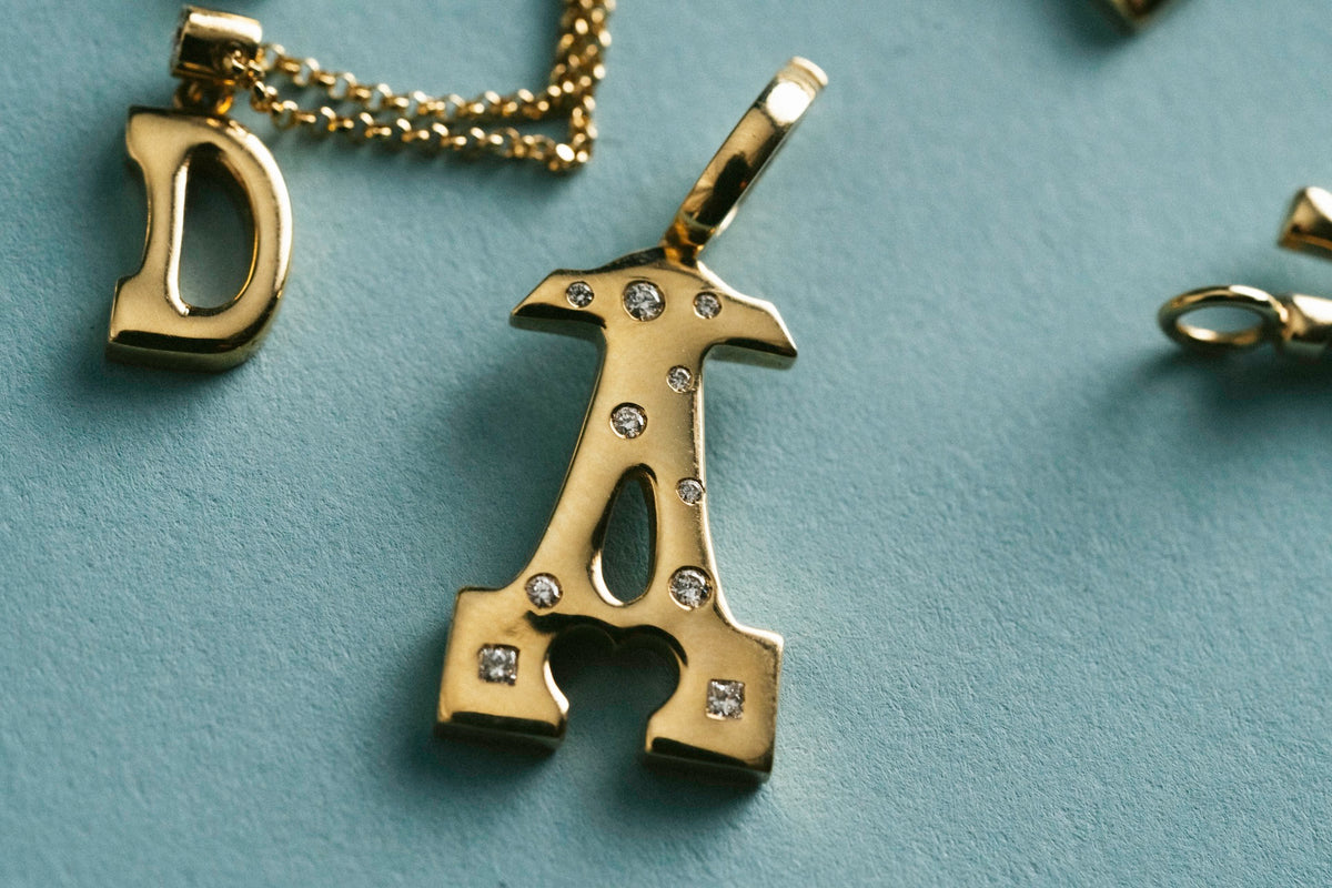 "Sanse" Large Flush-set Diamond Letter Pendant