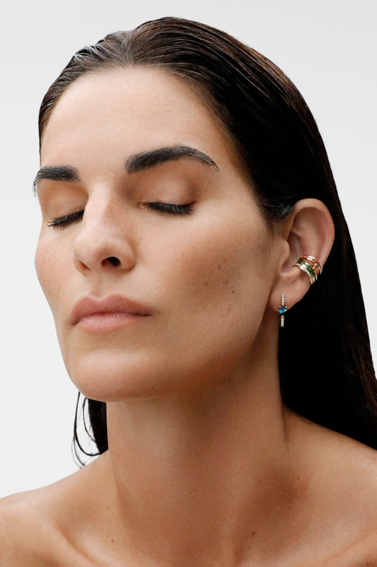 "Tibes" Small White Diamond and Blue Topaz Single Earring