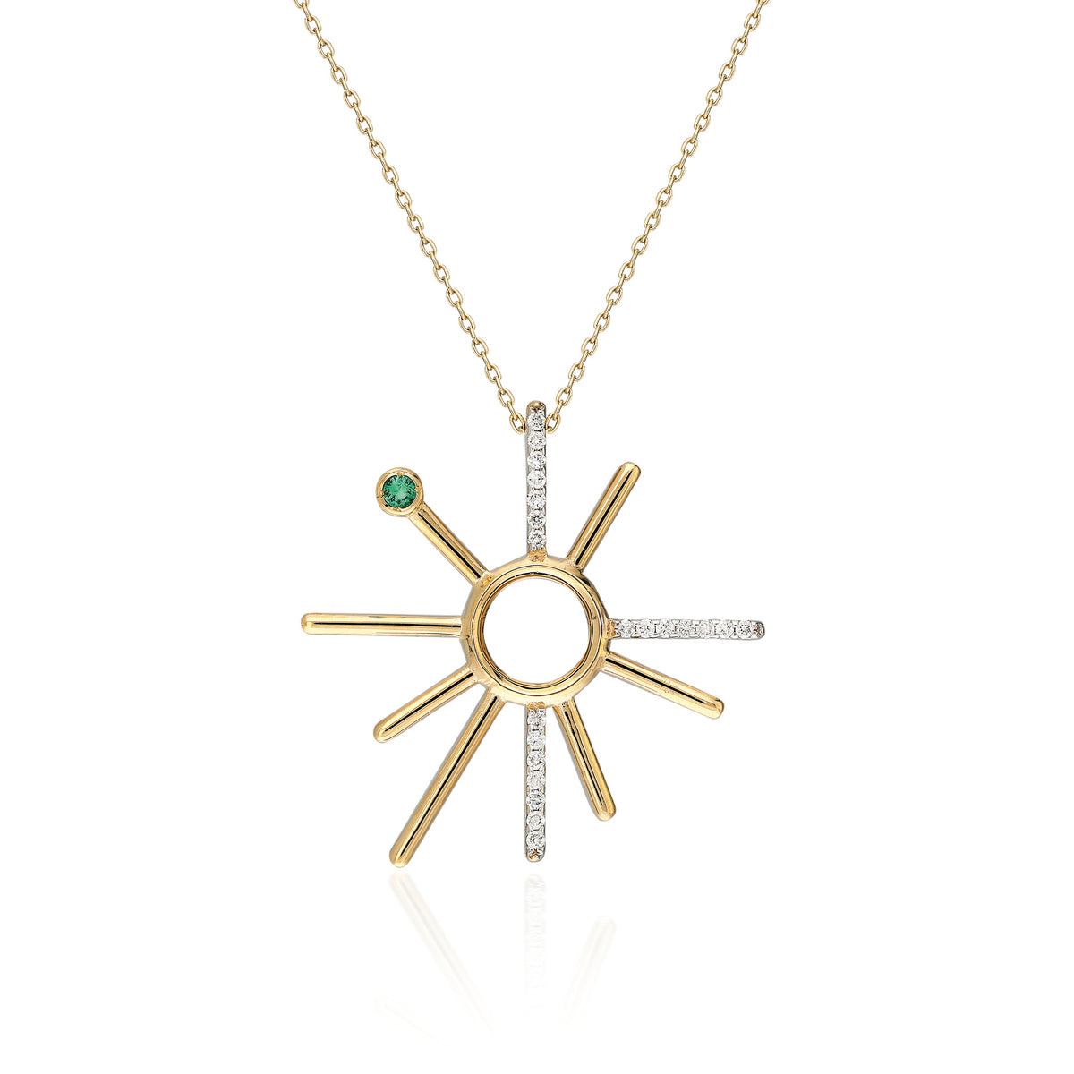 ¡Buenos Días! Yellow Gold and White Diamond Necklace - Emerald Bezel