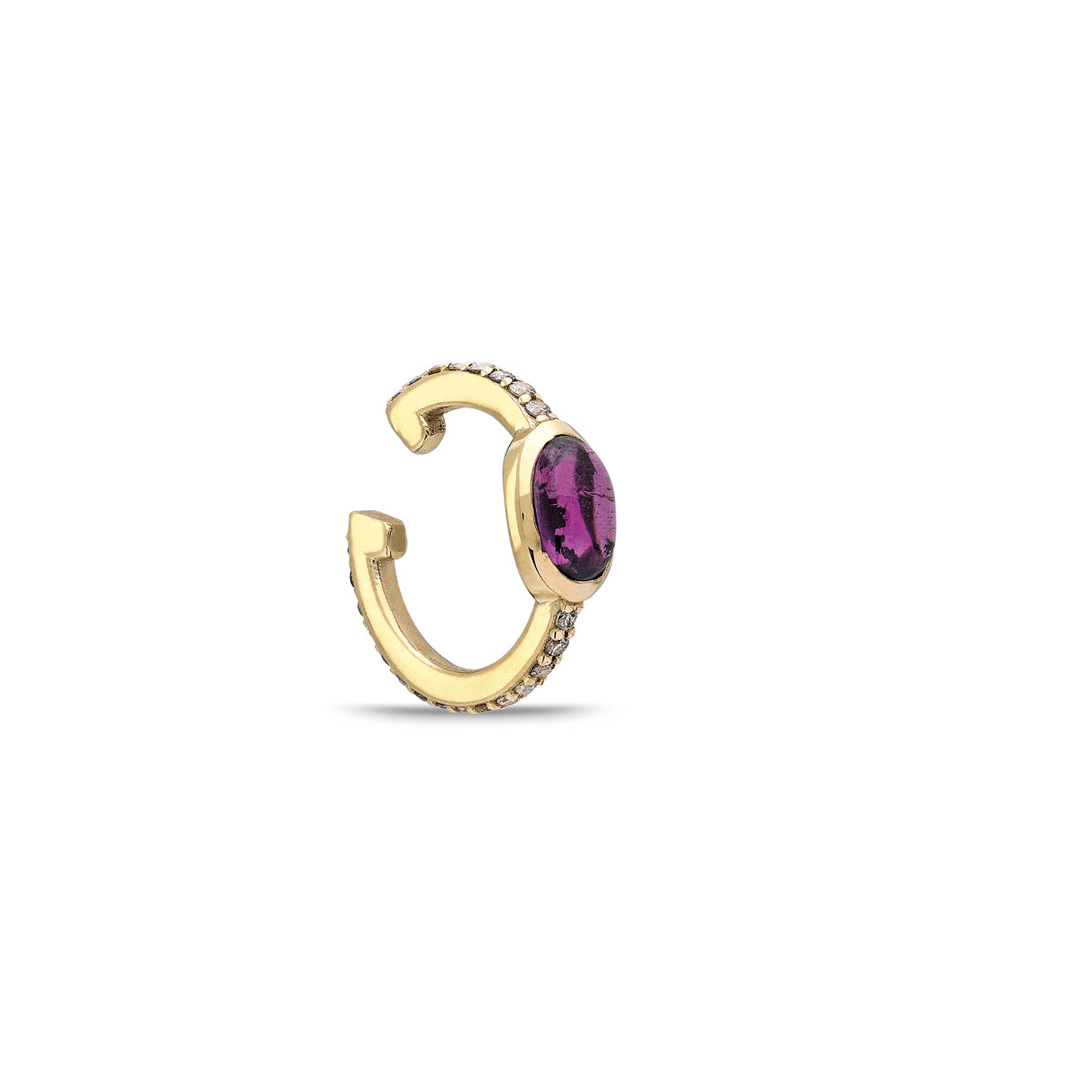 “Pinsy” Cabochon Ear Cuff - Champagne Diamonds and Rhodolite (no piercing)