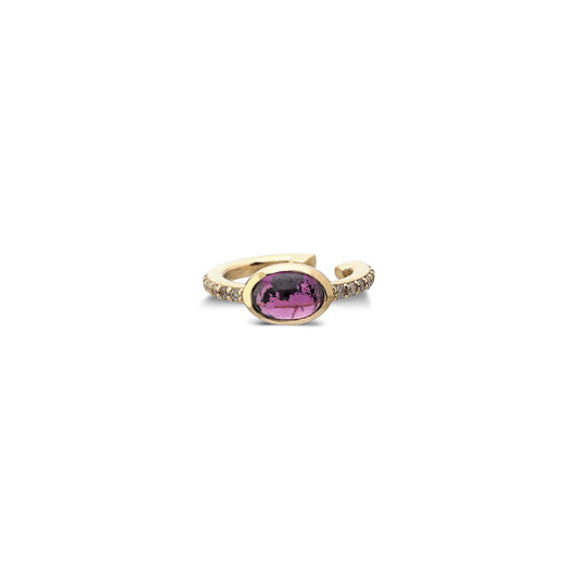 “Pinsy” Cabochon Ear Cuff - Champagne Diamonds and Rhodolite (no piercing)