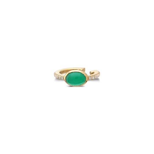 “Pinsy” Cabochon Ear Cuff - White Diamonds and Green Onyx (no piercing)