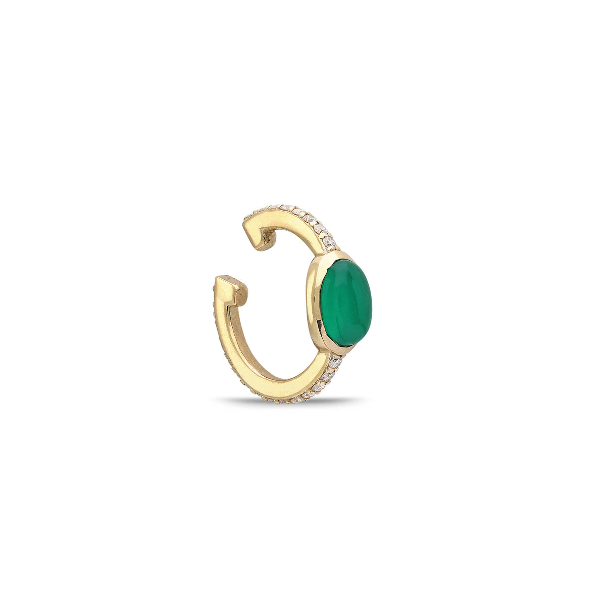 “Pinsy” Cabochon Ear Cuff - White Diamonds and Green Onyx (no piercing)