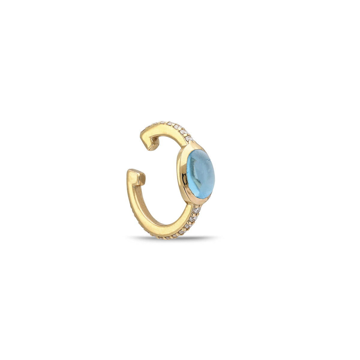 “Pinsy” Cabochon Ear Cuff - White Diamonds and Blue Topaz (no piercing)