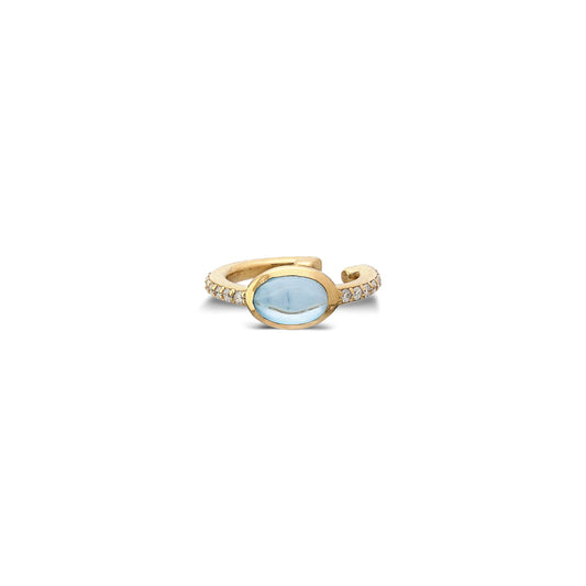 “Pinsy” Cabochon Ear Cuff - White Diamonds and Blue Topaz (no piercing)
