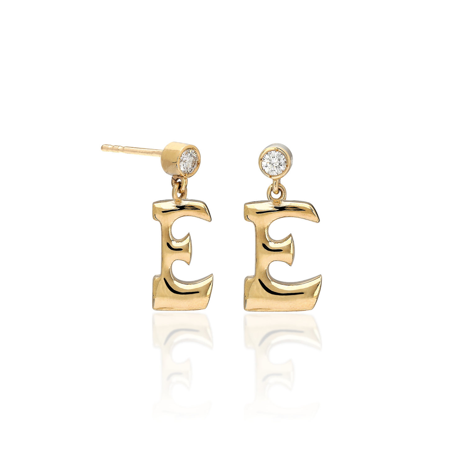 "Sanse" Small Letter Earring with Diamond Stud