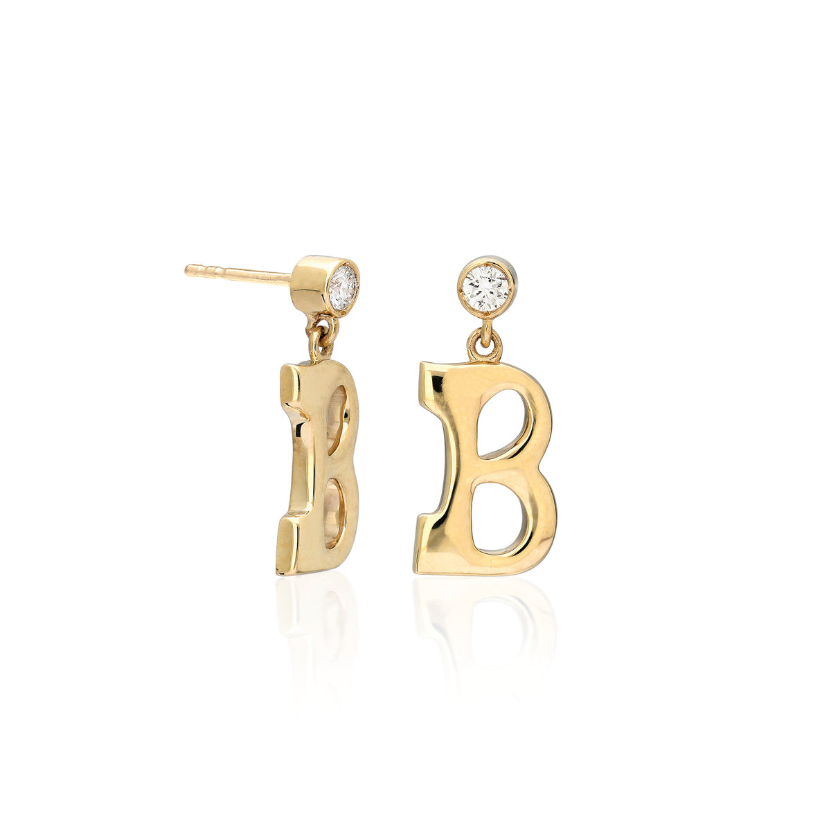 "Sanse" Small Letter Earring with Diamond Stud