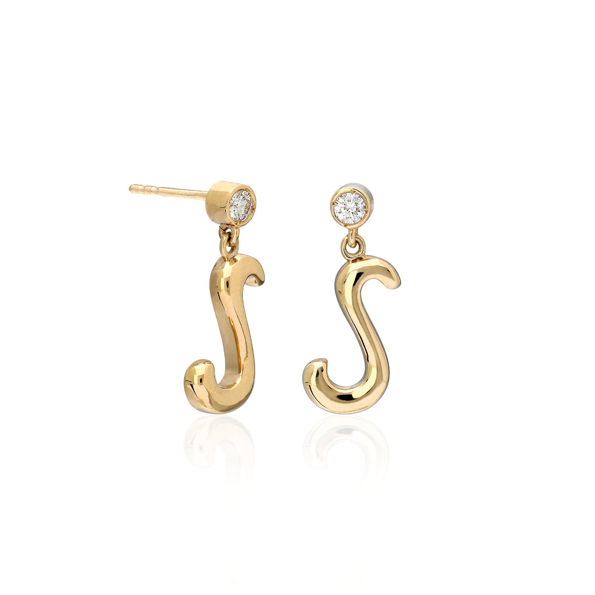 "Sanse" Small Letter Earring with Diamond Stud