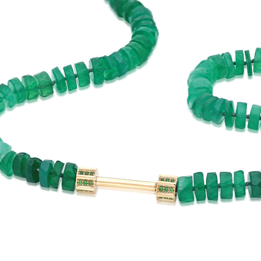 "Bosfor" Faceted Disc Bead Strand - Green Onyx and Tsavorites