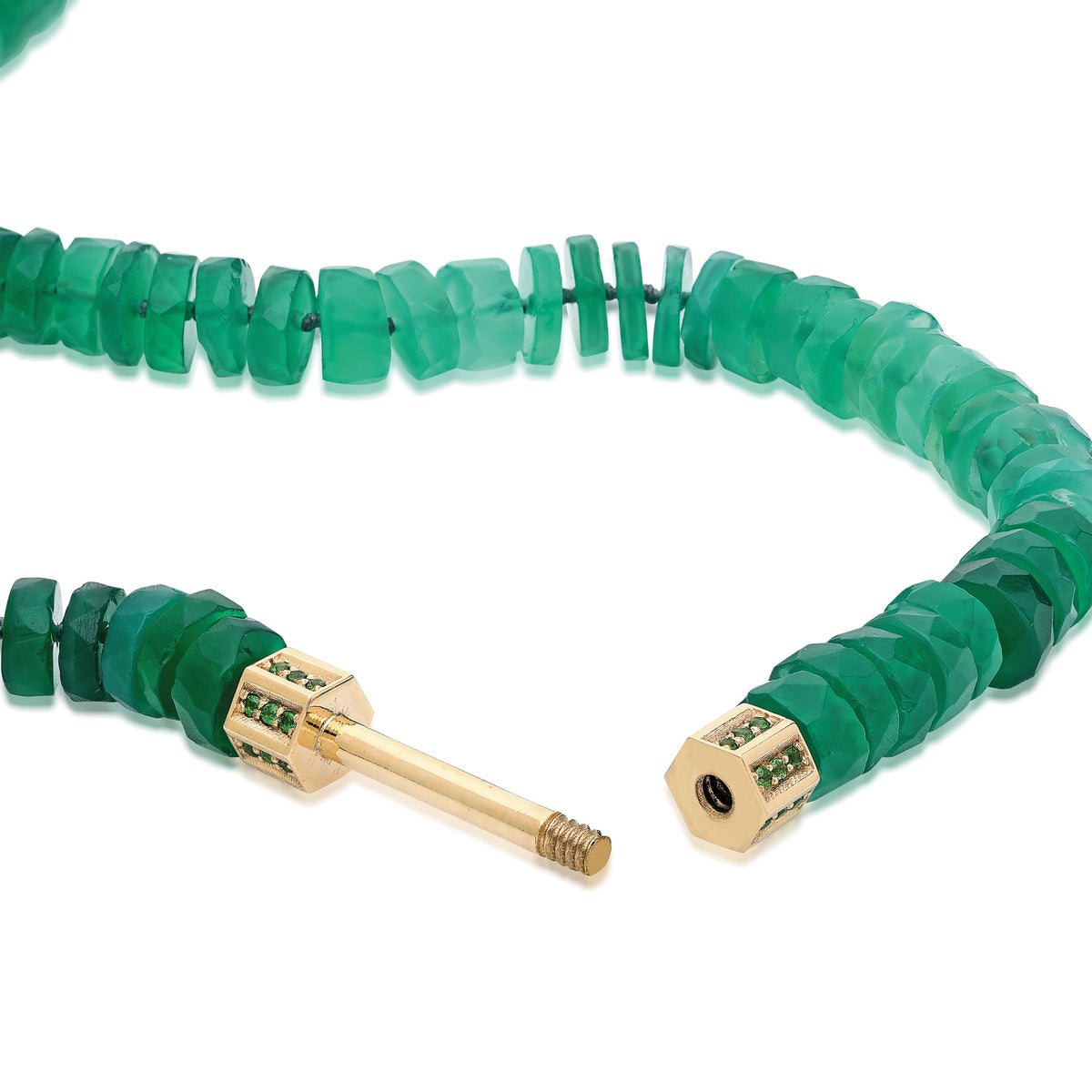 "Bosfor" Faceted Disc Bead Strand - Green Onyx and Tsavorites