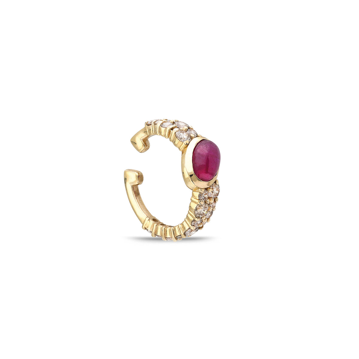“Bodrum” Ear Cuff - Champagne Diamonds and Ruby (no piercing)