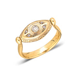 "Macu" Whirl Ring - White and Champagne Diamonds with Emerald