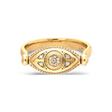 "Macu" Whirl Ring - White and Champagne Diamonds with Emerald