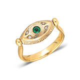 "Macu" Whirl Ring - White and Champagne Diamonds with Emerald