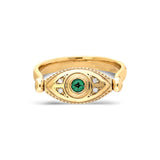 "Macu" Whirl Ring - White and Champagne Diamonds with Emerald