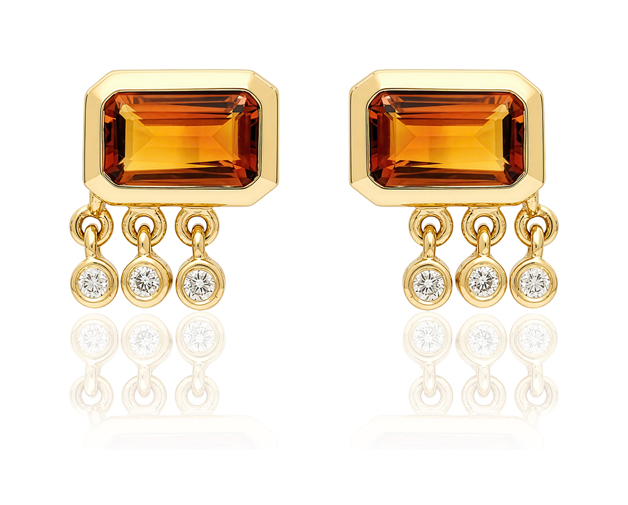 "Galata" Small Stud Earring - Citrine and Champagne Diamonds