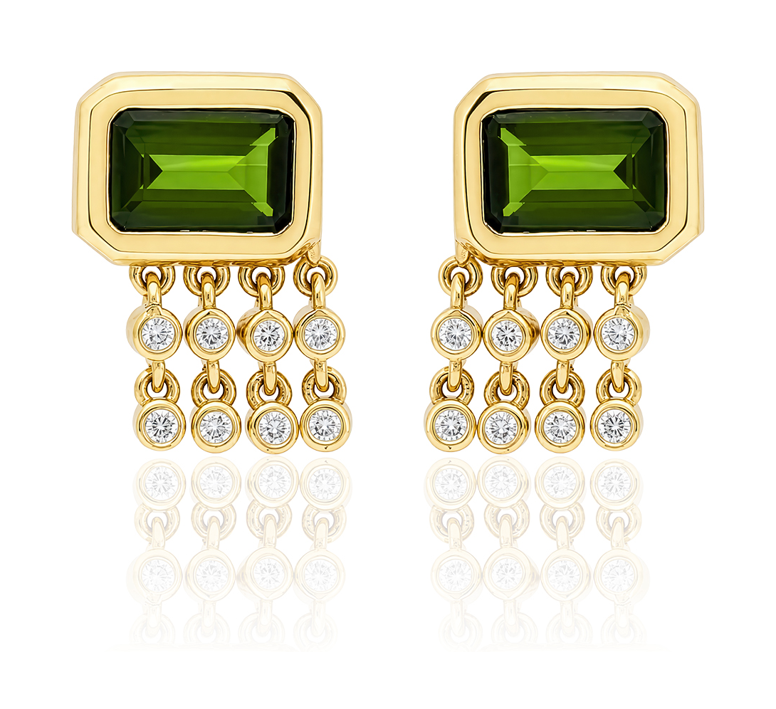 "Galata" Large Stud Earring - Chrome Diopside and Champagne Diamonds